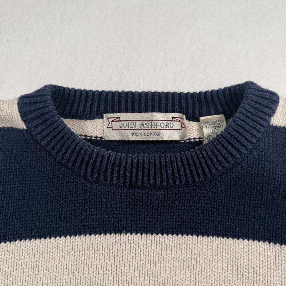 Vintage John Ashford striped oversized knit cotton crewneck sweater size large - Picture 3 of 10